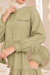 Laced Natural Fabric Button-Down Dress Light Green