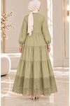 Laced Natural Fabric Button-Down Dress Light Green