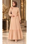 Crepe Fabric Shoulder Ruffle Dress Salmon