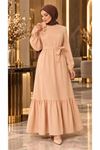Crepe Fabric Shoulder Ruffle Dress Salmon