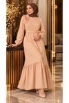 Crepe Fabric Shoulder Ruffle Dress Salmon