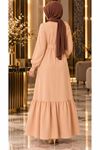 Crepe Fabric Shoulder Ruffle Dress Salmon