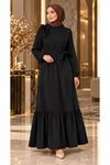 Crepe dress with ruffles on the shoulders, black