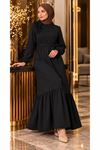 Crepe dress with ruffles on the shoulders, black