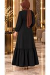 Crepe dress with ruffles on the shoulders, black