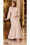 Crepe Fabric Shoulder Ruffle Dress in Ecru