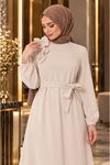 Crepe Fabric Shoulder Ruffle Dress in Ecru